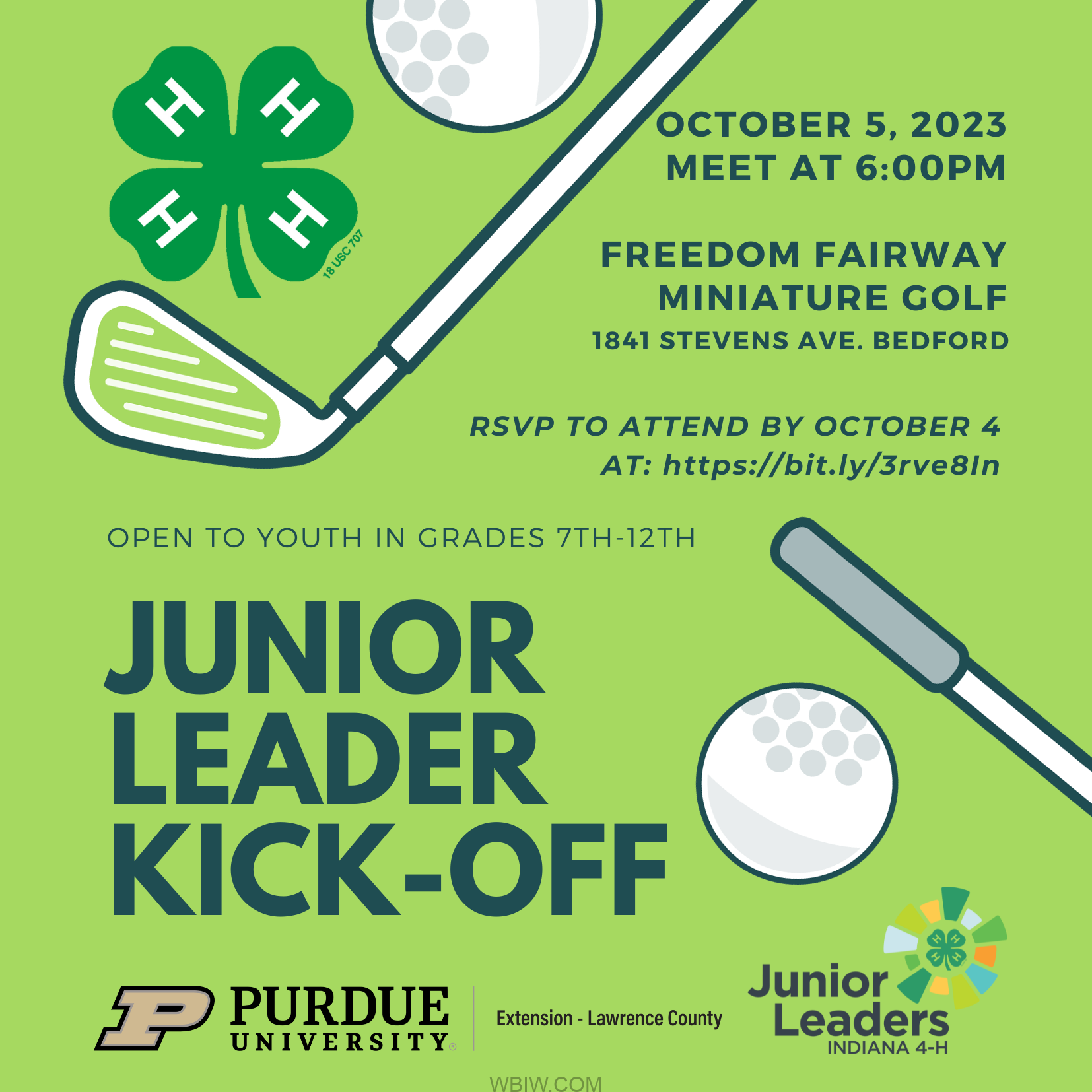 4-H Jr. Leaders Kick-Off Event Is Thursday, October 5 | WBIW