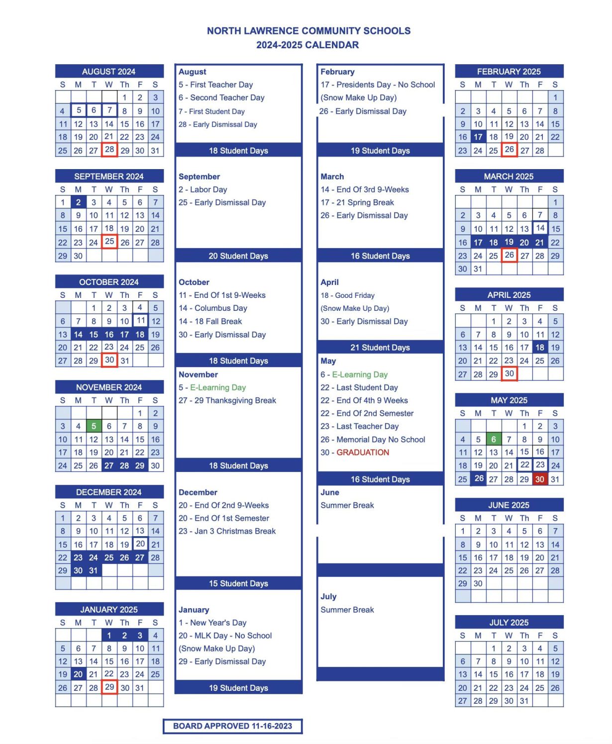 NLCS announces early dismissal days for the 20242025 NLCS school year